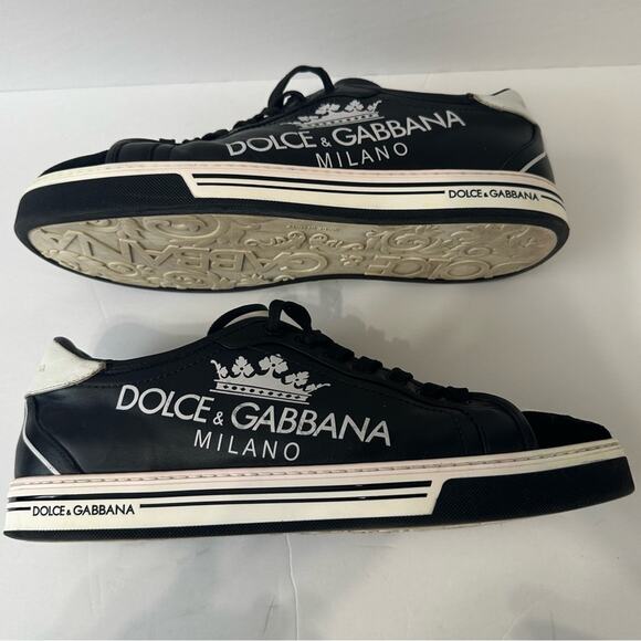 DG Dolce & Gabbana Roma Low Top Sneakers size US 11 Black Leather Milano Crown - Picture 6 of 9